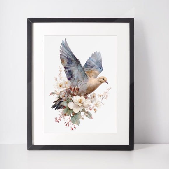 Watercolor Mourning Dove Bird Portrait Wall Art Illustration Print Unframed - Picture 2 of 6